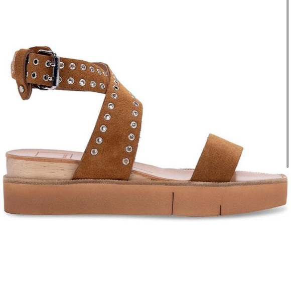 Dolce Vita Womens Panko Stud Tan Leather Embossed Platform Sandals sz 7.5 - Picture 2 of 5